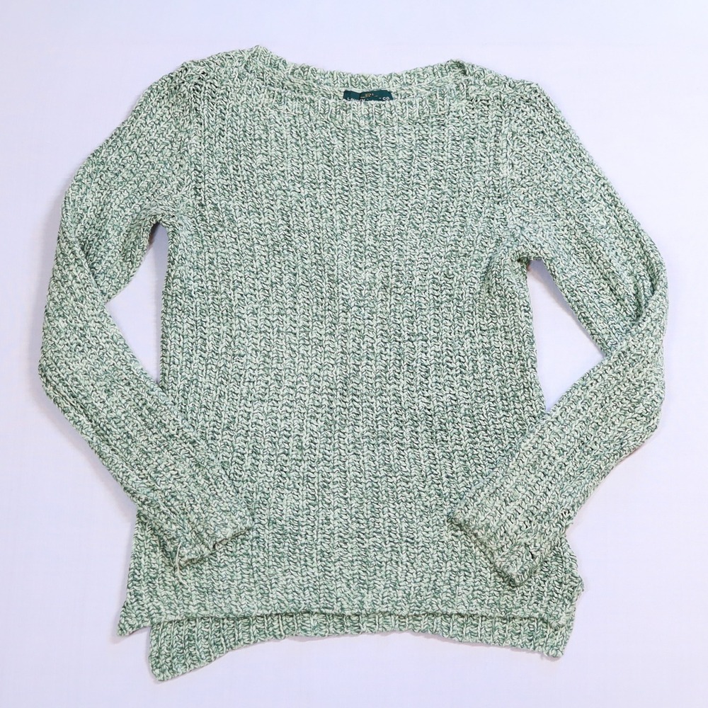 LRL Lauren Jeans Ralph Lauren Sweater Womens XS Green Marled Cotton Chunky Knit